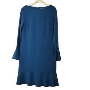 LAUREN RALPH LAUREN dress, Size 8, beautiful peacock blue, bell sleeves, ruffle